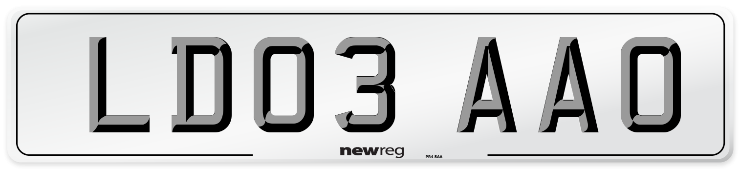 LD03 AAO Number Plate from New Reg